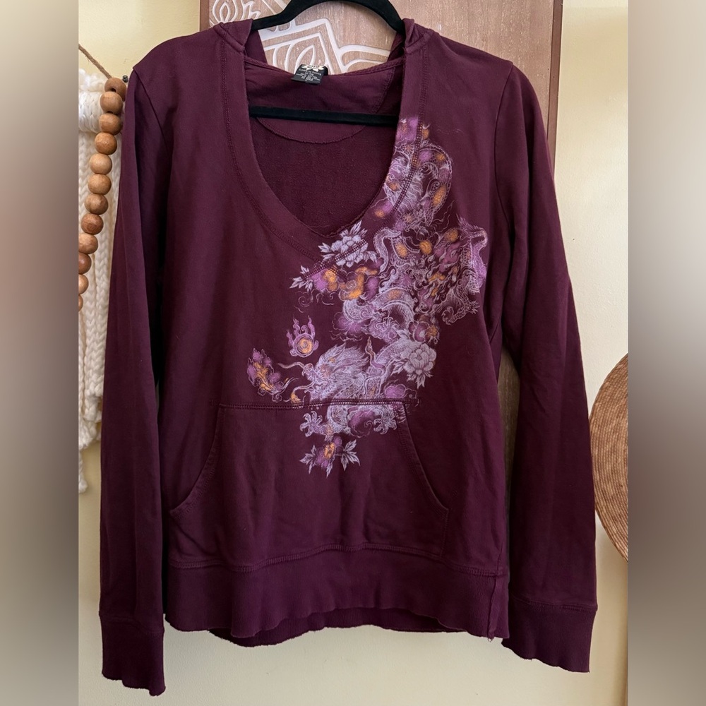 Vintage Lucky Brand Hoodie, Size L, Dragon Graphic